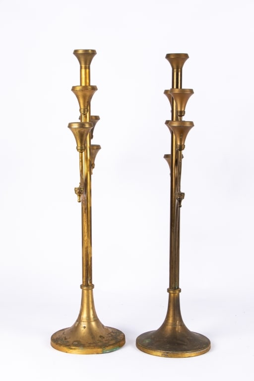 PAIR OF ART DECO STYLE BRASS CANDELABRAS - 2