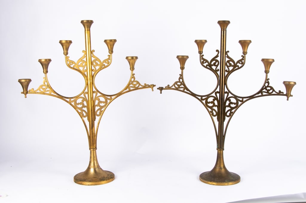 PAIR OF ART DECO STYLE BRASS CANDELABRAS - 3