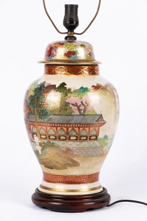 JAPANESE SATSUMA GINGER JAR MOUNTED AS LAMP - 2