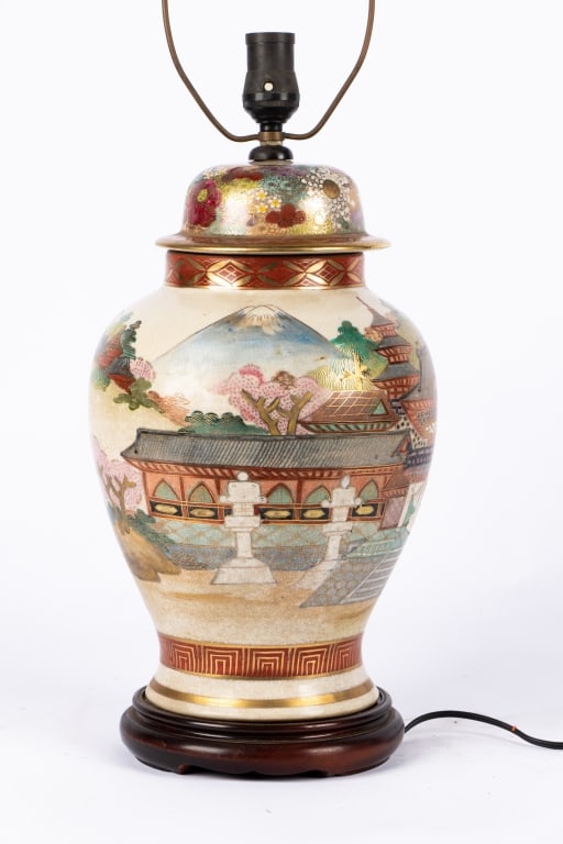JAPANESE SATSUMA GINGER JAR MOUNTED AS LAMP - 4