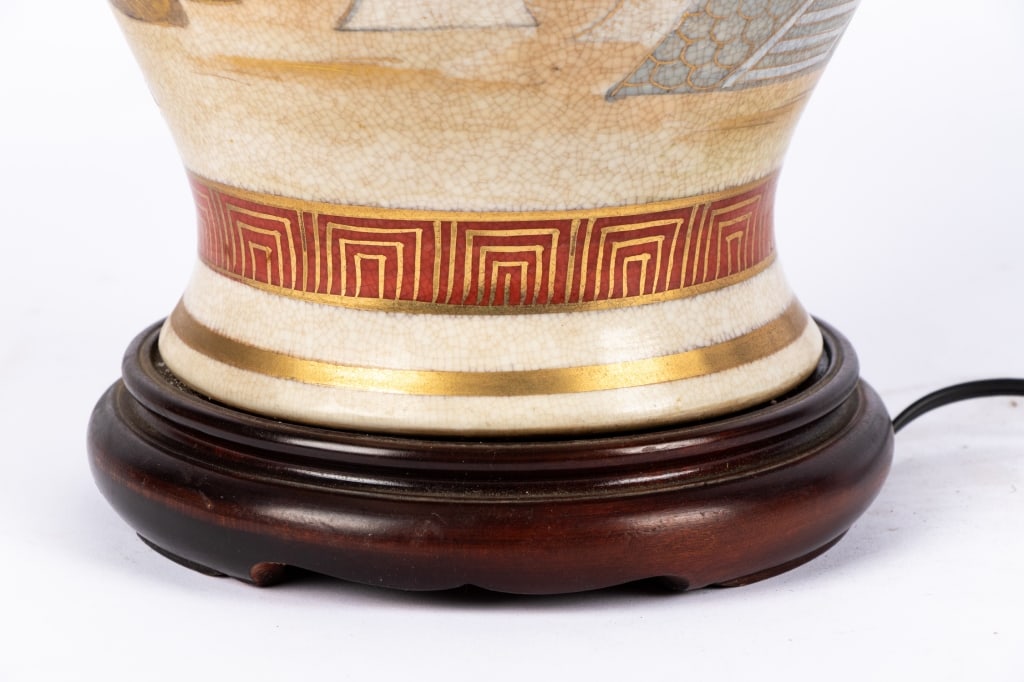JAPANESE SATSUMA GINGER JAR MOUNTED AS LAMP - 6