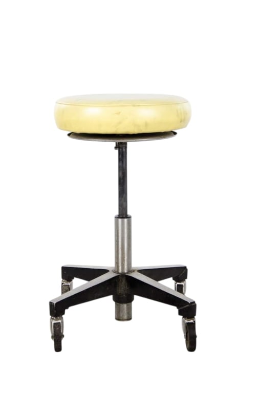 VINTAGE RITTER CO. DOCTOR’S EXAMINATION STOOL: Vintage Ritter Co. doctor’s examination stool. Approximate dimensions: h. 20", dia. 15" Disclaimer: Participating bidders must have a credit card on file with LiveAuctioneers in order for their