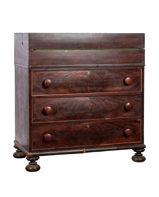 AMERICAN COLLECTOR’S CABINET: American collector’s cabinet with burlwood veneer and bun feet. Approximate dimensions: h. 36", w. 32", d. 18" Disclaimer: Participating bidders must have a credit card on file with LiveAuctioneers