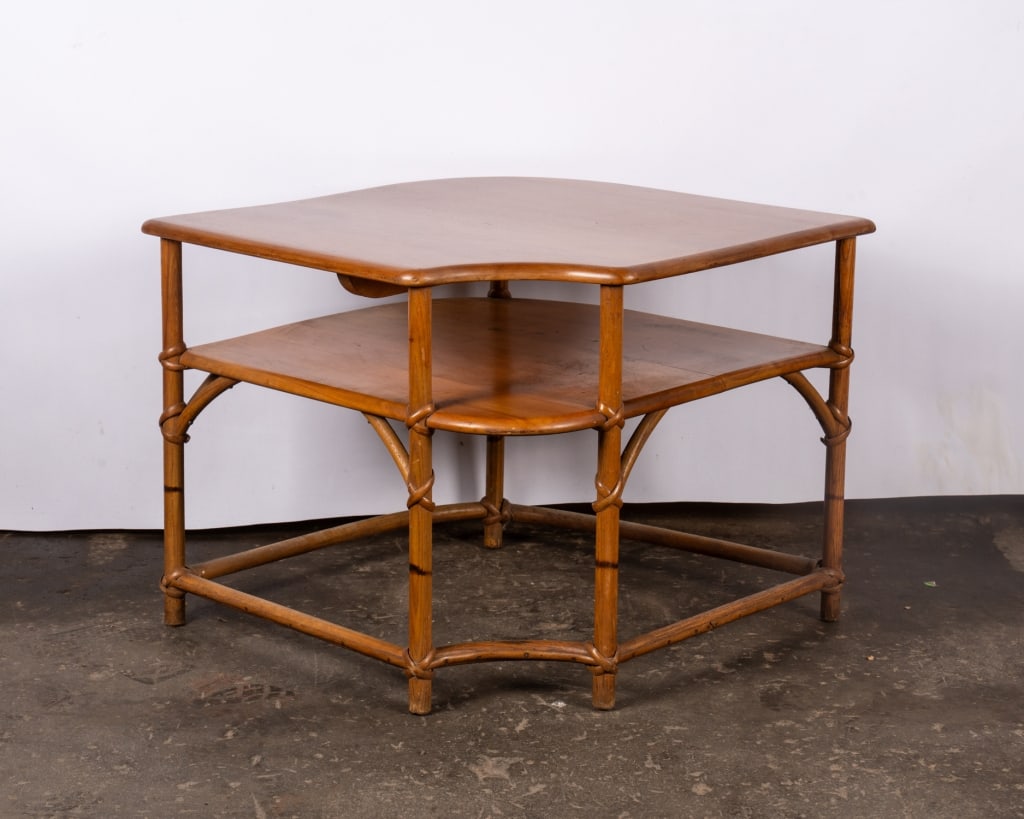 HEYWOOD WAKEFIELD FAUX BAMBOO CORNER TABLE - 2