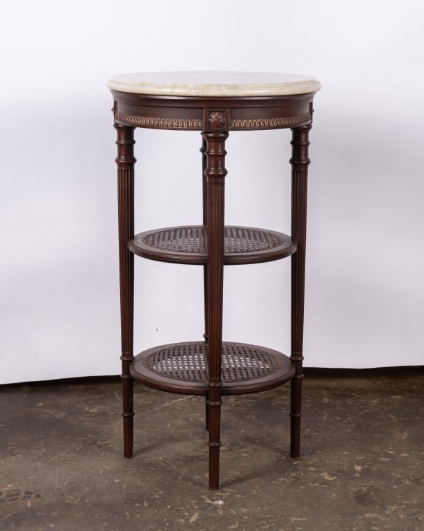 PAIR OF TWO-TIER MARBLE TOP LAMP TABLES - 3