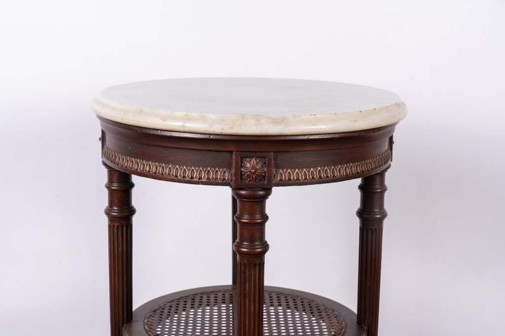 PAIR OF TWO-TIER MARBLE TOP LAMP TABLES - 4