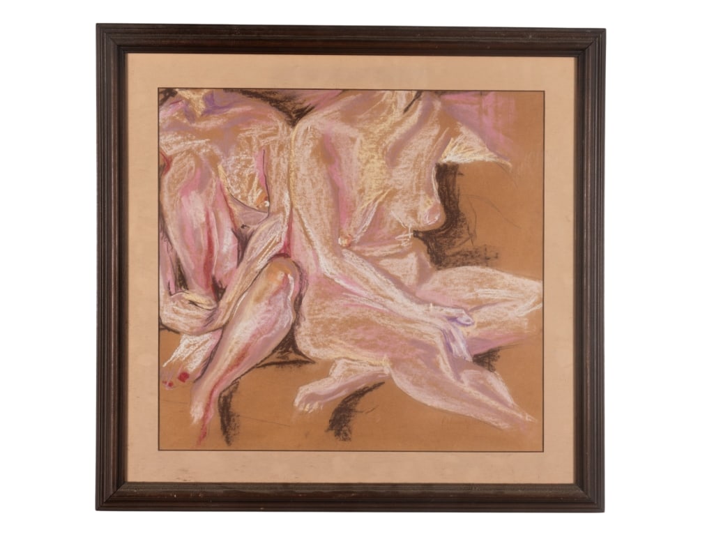 ABSTRACT NUDE PAINTING, PASTEL ON PAPER: Abstract nude painting. Untitled - pastel on paper, signed to LR. Framed. Approximate dimensions: h. 26.5", w. 27.5", d. 0.75" Disclaimer: Participating bidders must have a credit card on file with