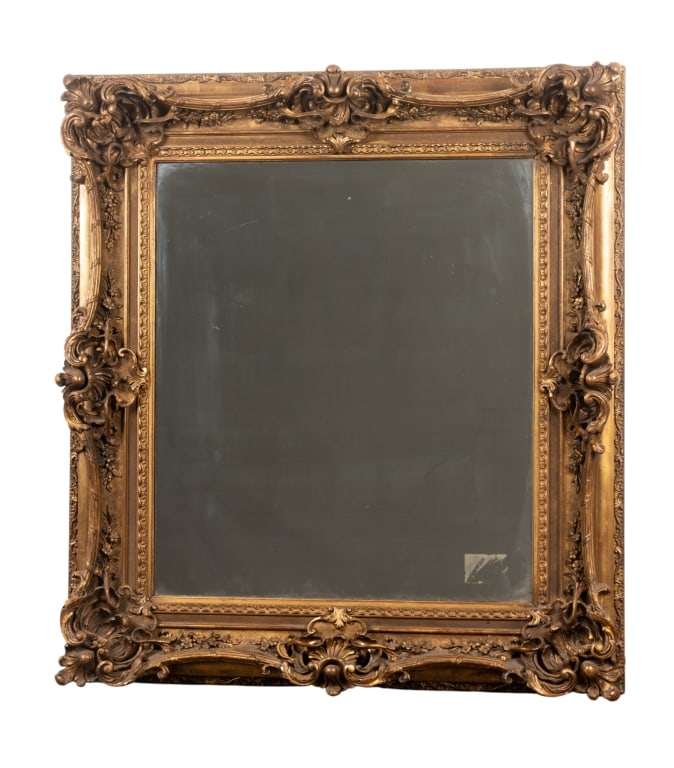 CONTEMPORARY ROCOCO STYLE ORNATE WALL MIRROR: Contemporary Rococo style ornate wall mirror. Approximate dimensions: h. 44", w. 39.5", d. 5" Disclaimer: Participating bidders must have a credit card on file with LiveAuctioneers in order for their