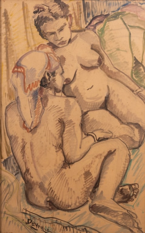 TWO DEYROLLE NUDE PAINTINGS, GOUACHE ON PAPER - 6