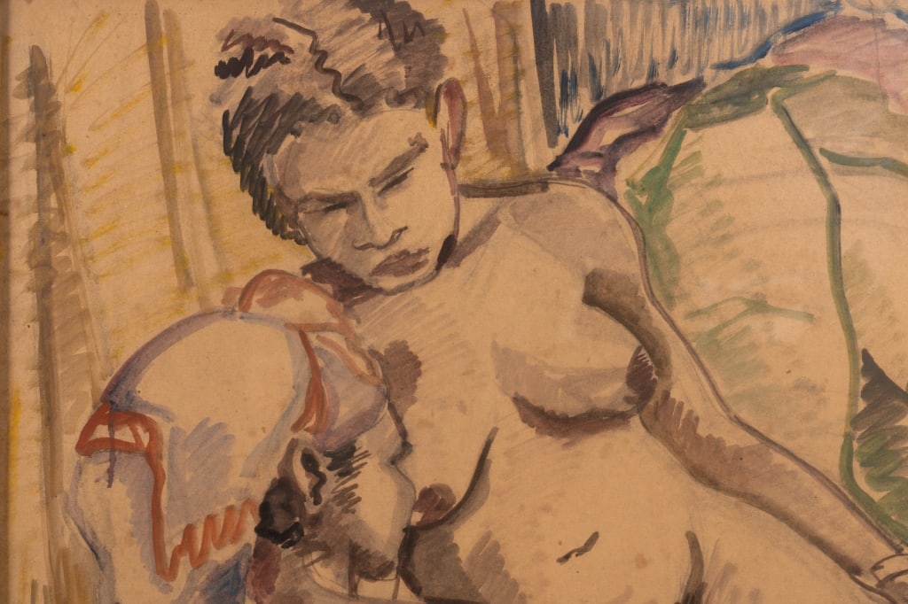 TWO DEYROLLE NUDE PAINTINGS, GOUACHE ON PAPER - 7