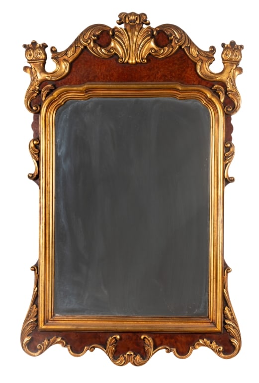 VINTAGE REGENCY LABARGE GILT-TIPPED MIRROR: Vintage Regency LaBarge gilt-tipped mirror with beveled mirror plate. Approximate dimensions: h. 50", w. 31", d. 2.5" Disclaimer: Participating bidders must have a credit card on file with