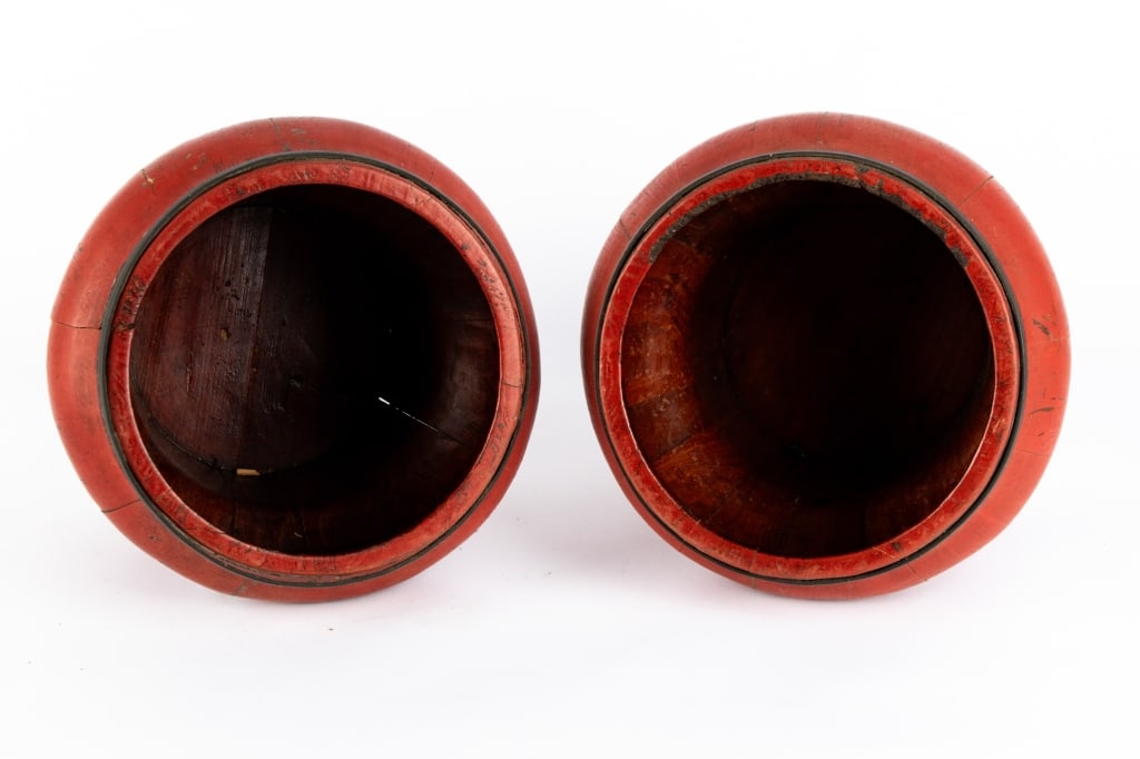 THREE ANTIQUE CHINESE RED LACQUERED RICE BUCKETS - 5