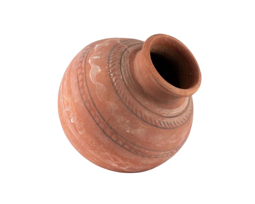 VINTAGE TERRACOTTA ROUND BOTTOM VASE: Vintage Terracotta round bottom vase. Approximate dimensions: h. 15", dia. 13" Disclaimer: Participating bidders must have a credit card on file with LiveAuctioneers in order for their bidding