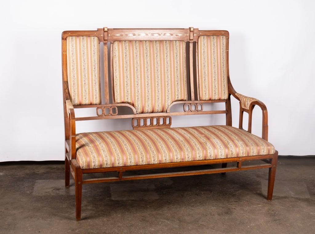 ART NOUVEAU STYLE INLAID SETTEE - 2