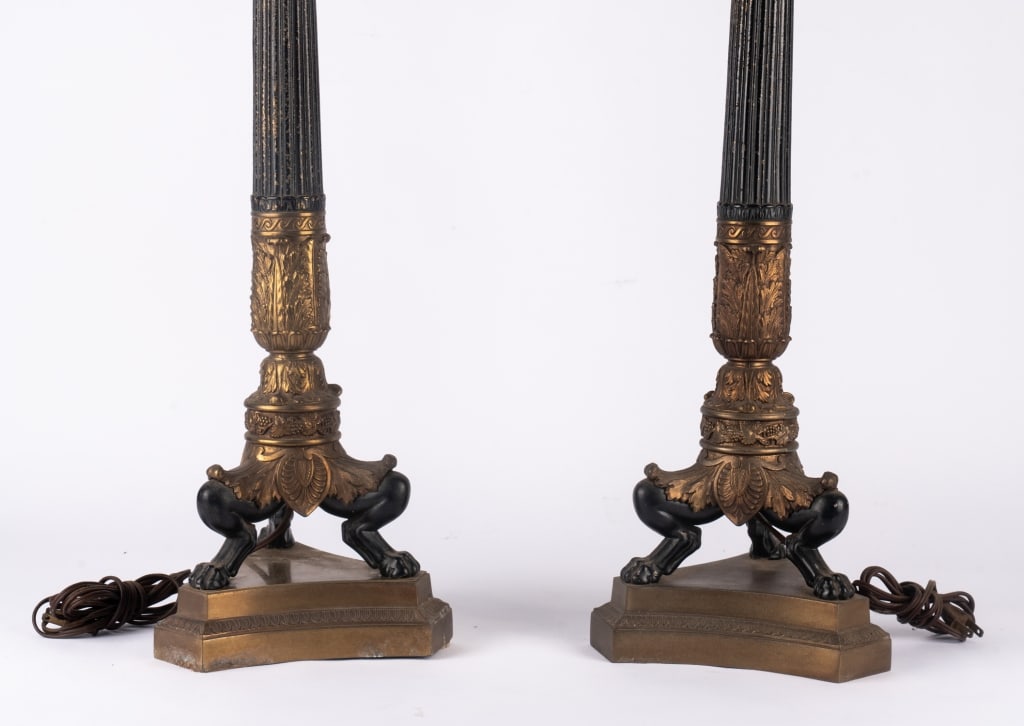 PAIR OF FRENCH EMPIRE CANDLESTICK TABLE LAMPS - 3