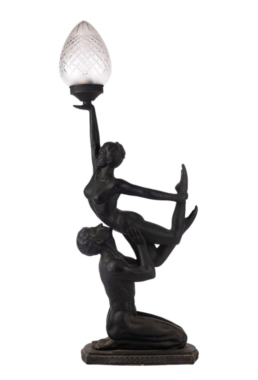 ART DECO STYLE RESIN FLOOR LAMP: Art Deco Style resin floor lamp with dated 1992 and signed to base. Approximate dimensions: h. 34", w. 6.5", d. 12" Disclaimer: Participating bidders must have a credit card on file with