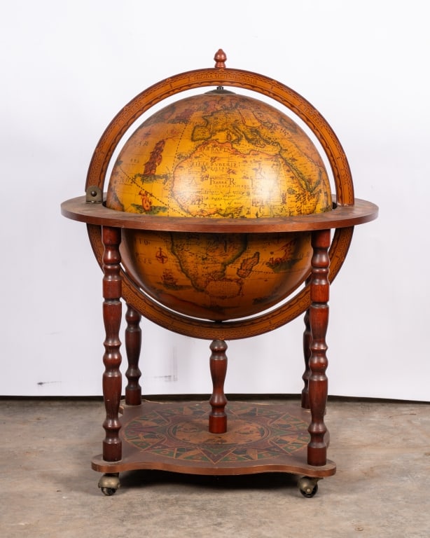 MID-CENTURY ZODIAC WOOD GLOBE BAR CABINET - 2