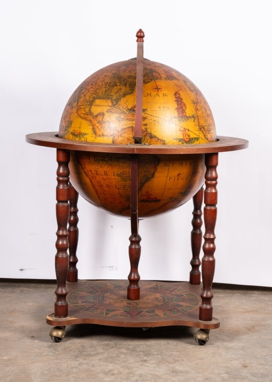 MID-CENTURY ZODIAC WOOD GLOBE BAR CABINET - 3