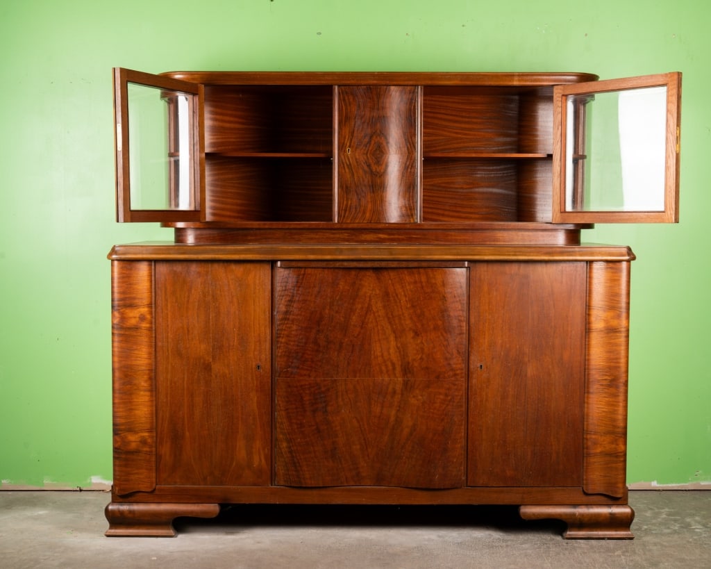 GERMAN 1920S ART DECO BURL WALNUT BUFFET - 2