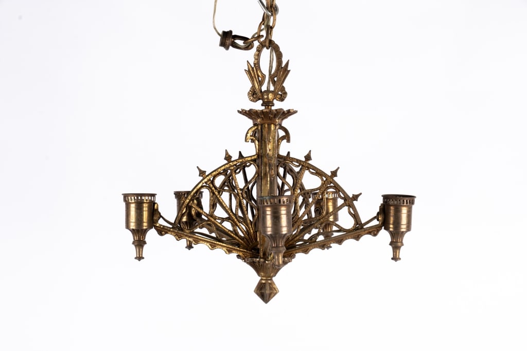 EARLY 20TH C. METALWORK RADIAL WEBS CHANDELIER - 2