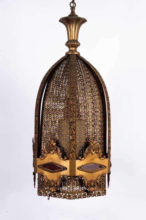 ART DECO SWAG LIGHT WITH RED GLASS ACCENTS - 2