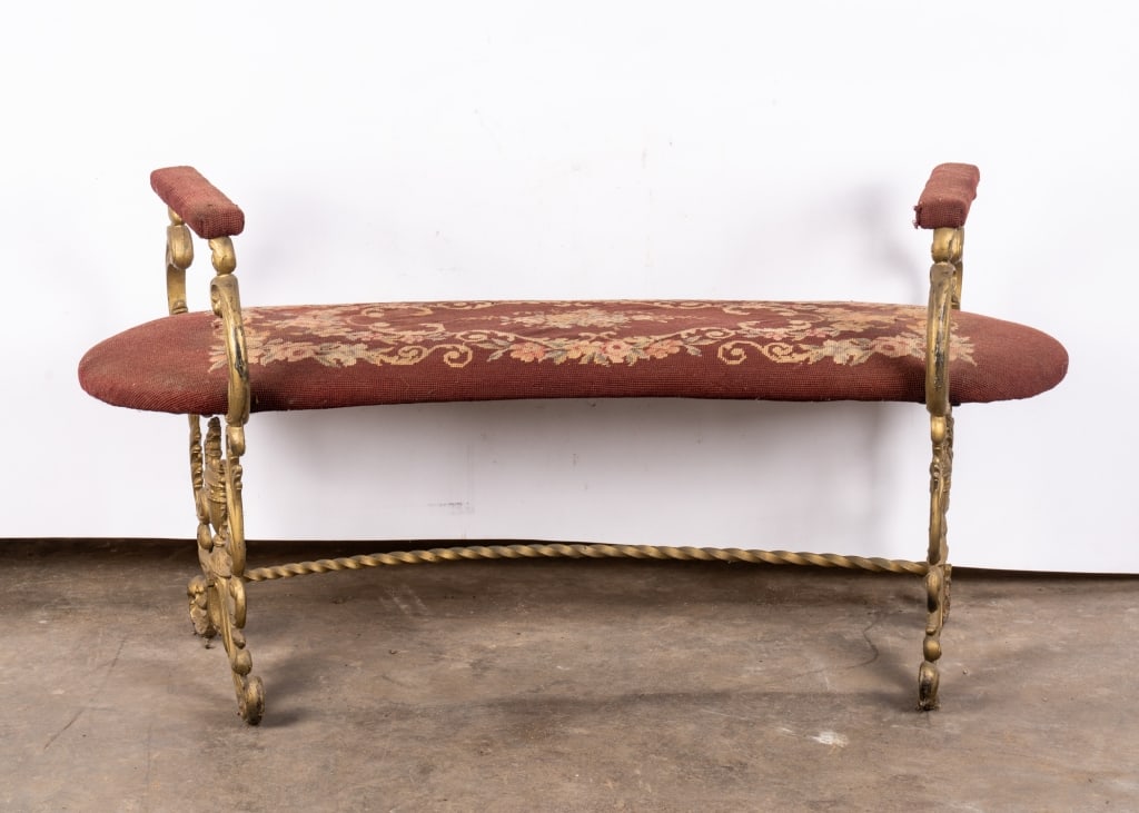 VICTORIAN BRASS NEEDLEPOINT BENCH - 3