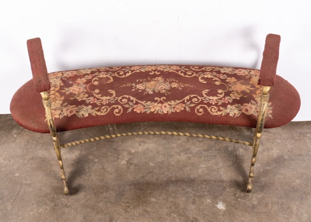 VICTORIAN BRASS NEEDLEPOINT BENCH - 4