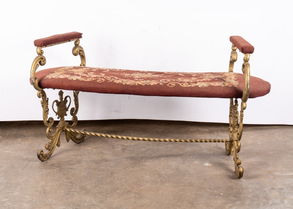 VICTORIAN BRASS NEEDLEPOINT BENCH - 6