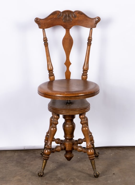 19TH CENTURY MAHOGANY BALL & CLAW FOOT PIANO STOOL - 2
