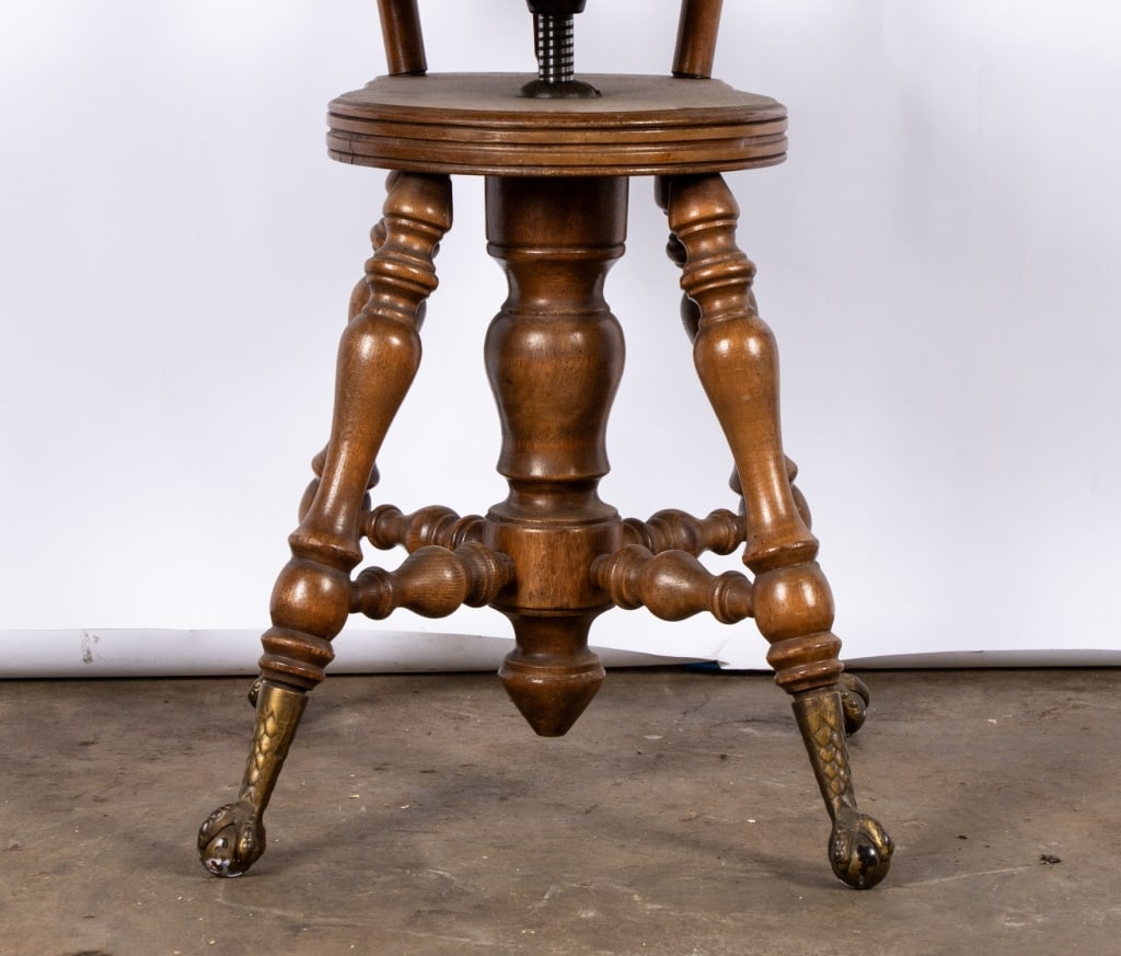 19TH CENTURY MAHOGANY BALL & CLAW FOOT PIANO STOOL - 4