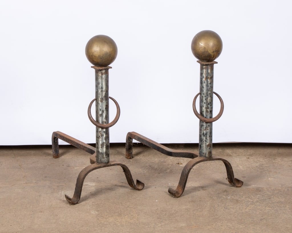 PAIR OF ARTS & CRAFTS WROUGHT IRON ANDIRONS - 2