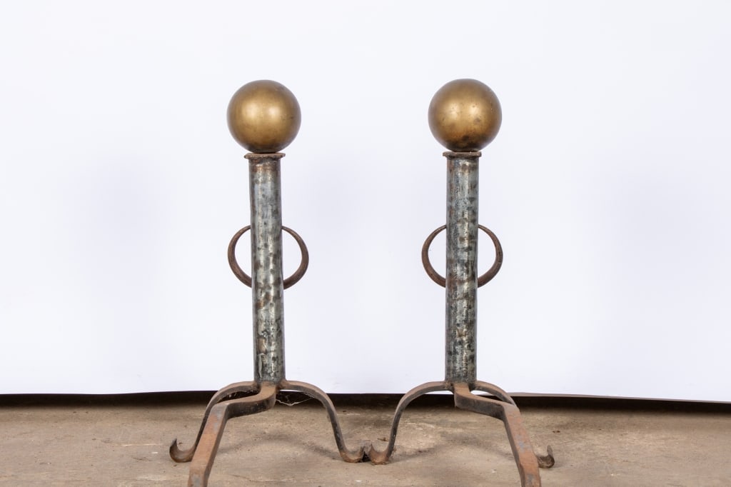 PAIR OF ARTS & CRAFTS WROUGHT IRON ANDIRONS - 3