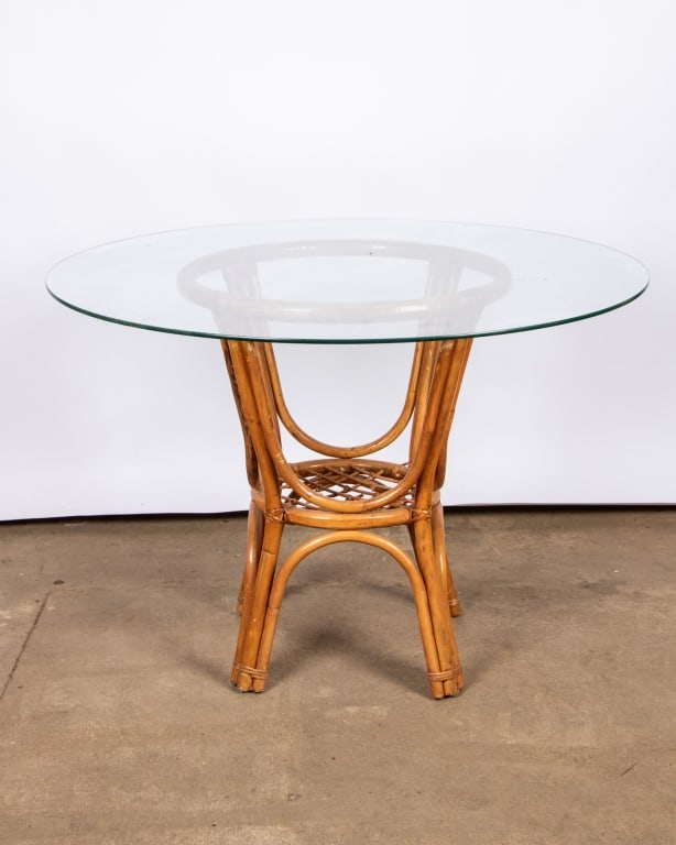 HOLLYWOOD REGENCY STYLE RATTAN TABLE & 4 CHAIRS - 3