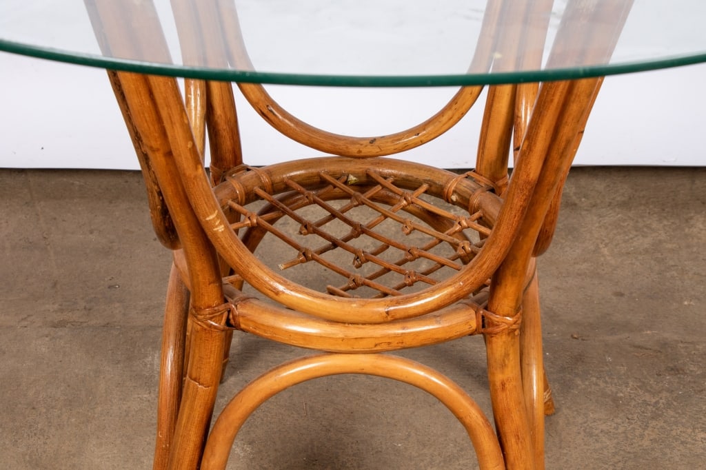 HOLLYWOOD REGENCY STYLE RATTAN TABLE & 4 CHAIRS - 4