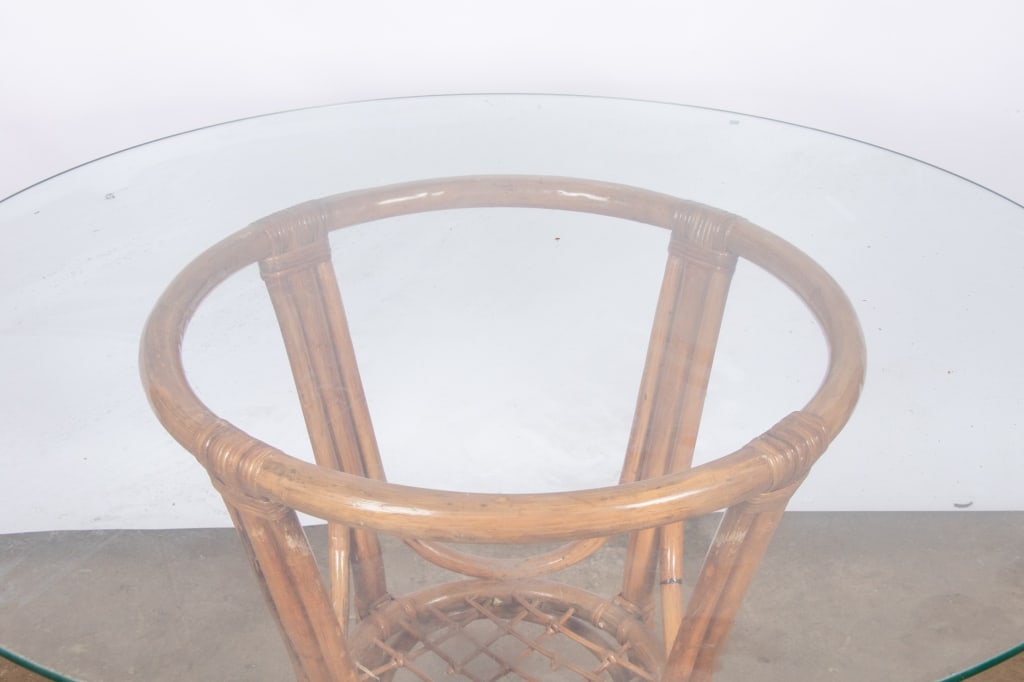 HOLLYWOOD REGENCY STYLE RATTAN TABLE & 4 CHAIRS - 5