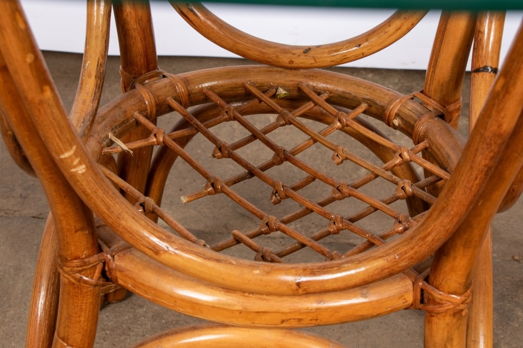 HOLLYWOOD REGENCY STYLE RATTAN TABLE & 4 CHAIRS - 6