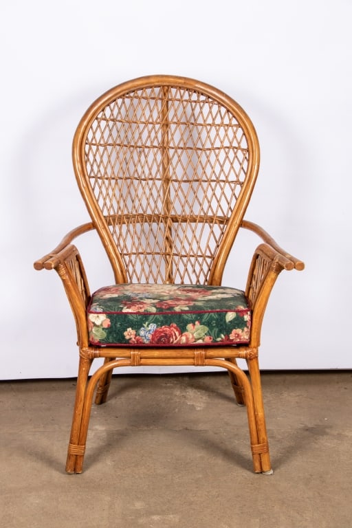 HOLLYWOOD REGENCY STYLE RATTAN TABLE & 4 CHAIRS - 8