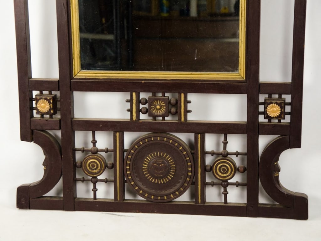 AESTHETIC MOVEMENT WOOD FIGURAL MIRROR - 3