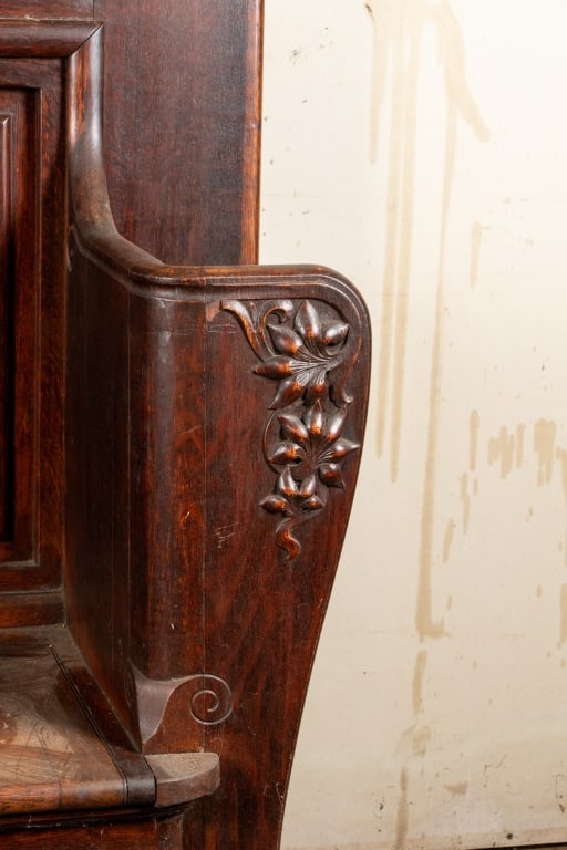 ART NOUVEAU STYLE OAK HALL BENCH - 7