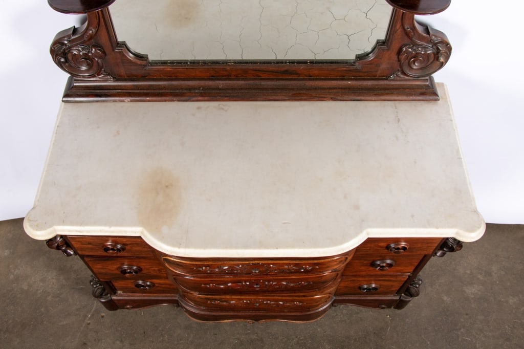VICTORIAN MAHOGANY MARBLE TOP DRESSER - 9