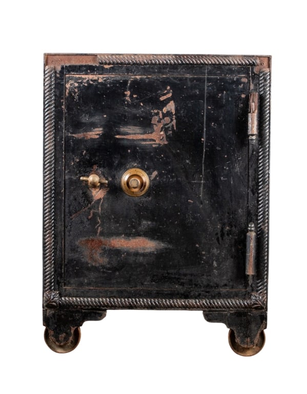 VINTAGE LOCKED COMBINATION SAFE ON WHEELS: Vintage locked combination safe on wheels. Approximate dimensions: h. 40", w. 29.5", d. 25" Disclaimer: Participating bidders must have a credit card on file with LiveAuctioneers in order for their bi