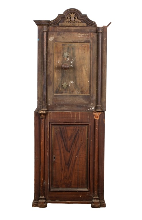 ANTIQUE WIESE & COMPANY IRON & WOOD LOCKED SAFE (1 of 7)