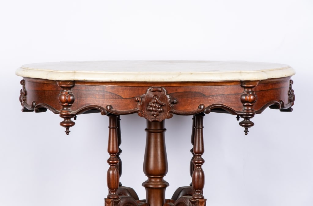 VICTORIAN EASTLAKE WALNUT & MARBLE PARLOR TABLE - 3