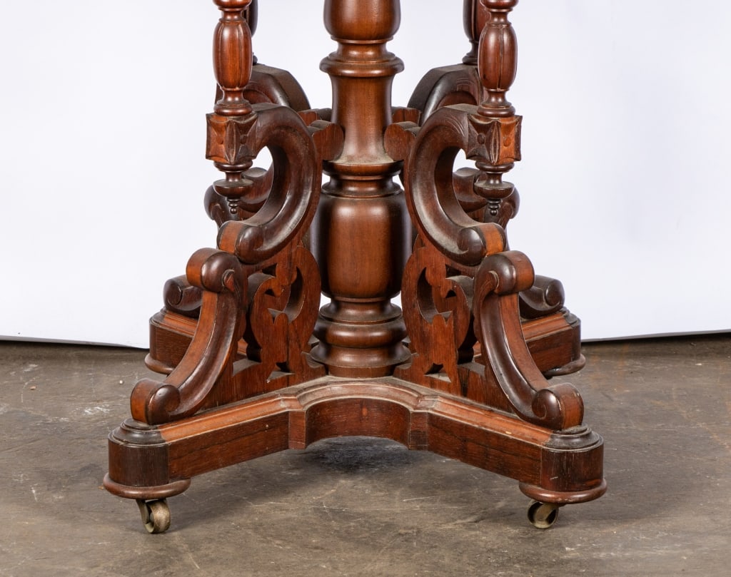 VICTORIAN EASTLAKE WALNUT & MARBLE PARLOR TABLE - 4