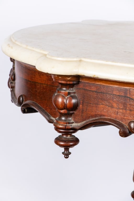 VICTORIAN EASTLAKE WALNUT & MARBLE PARLOR TABLE - 6