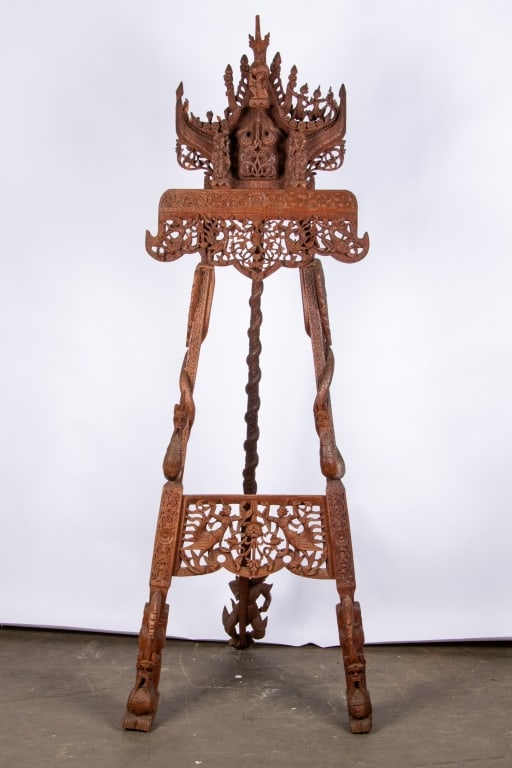 ORNATE BURMESE CARVED FLOOR EASEL - 2