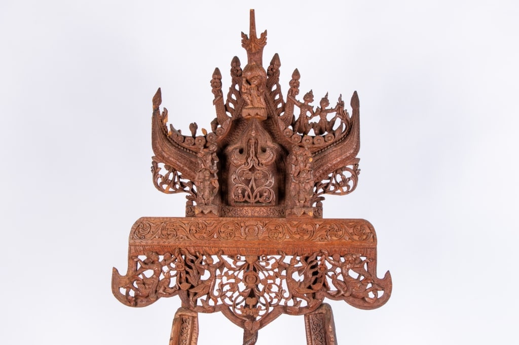 ORNATE BURMESE CARVED FLOOR EASEL - 3