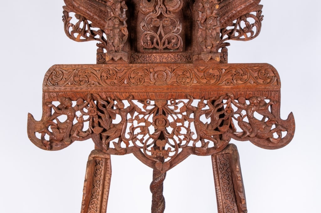 ORNATE BURMESE CARVED FLOOR EASEL - 5