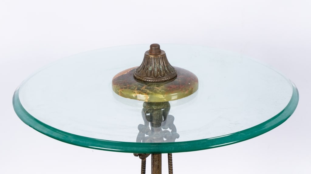 20TH CENTURY GLASS, METAL & STONE SIDE TABLE - 2