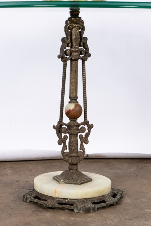 20TH CENTURY GLASS, METAL & STONE SIDE TABLE - 4